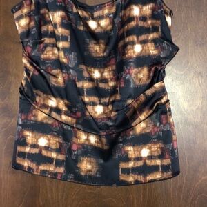 Elie Tahari Black and Brown Asymmetrical Graphic Blouse